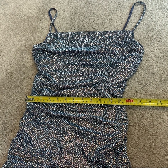 Akira BETTER THAN EVER RUCHED Sleeveless RHINESTONE MINI DRESS In Blue L NWOT - Picture 11 of 13